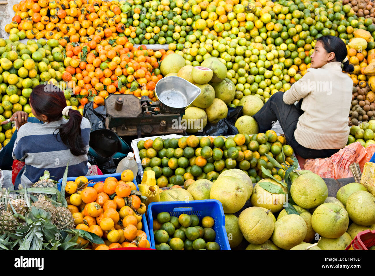 Girl selling citrus fruits, Kathmandu, Nepal Stock Photo Alamy