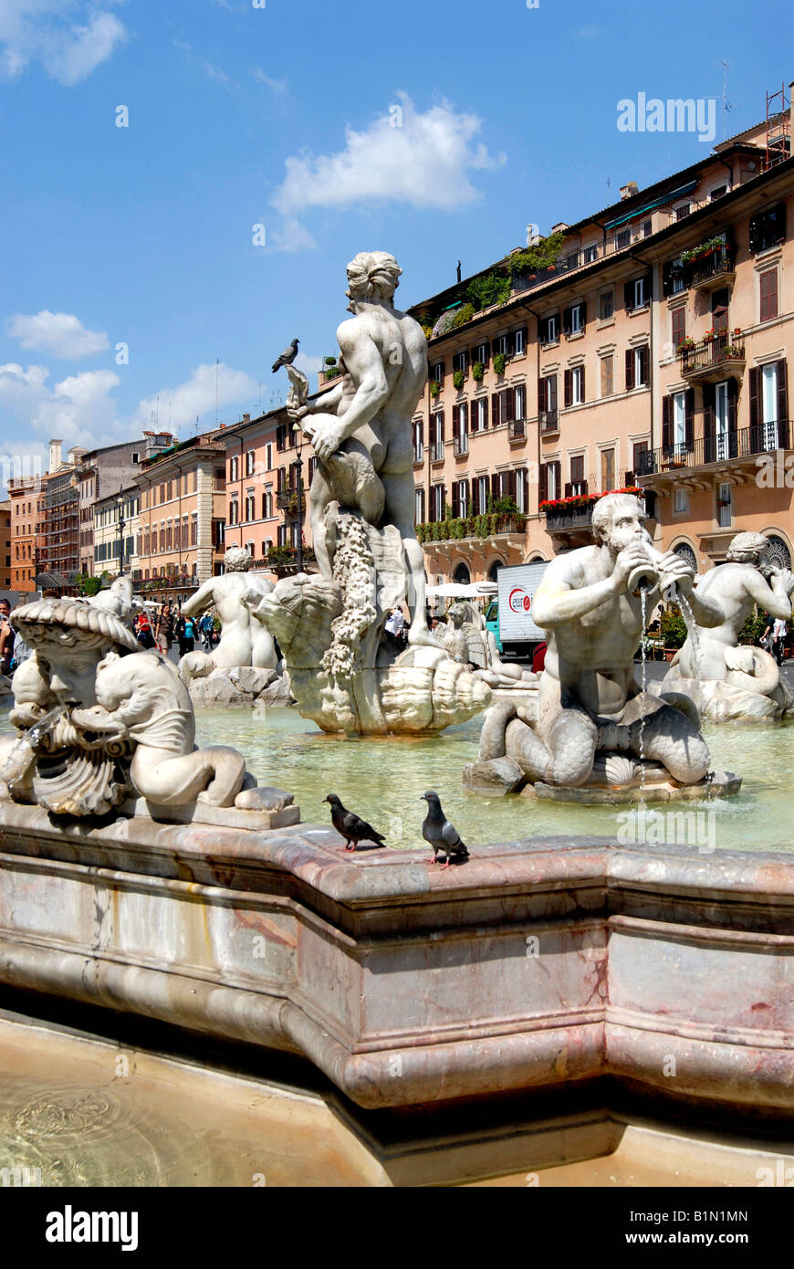 Moro fountain, Navona square, Roma, Italy Stock Photo