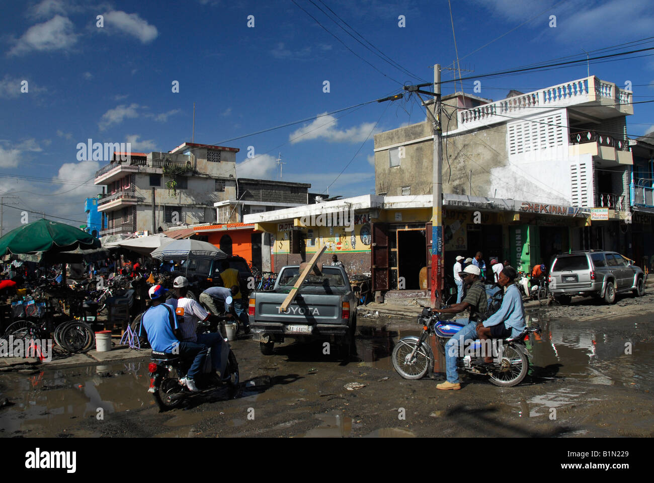 Local people on the street of central Cap Haitien, Haiti Stock Photo