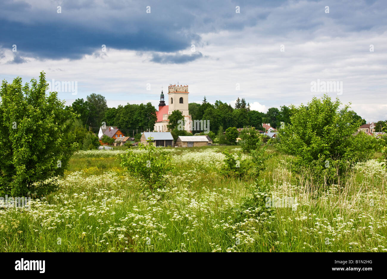 The village church Bialowieza, Poland Stock Photo