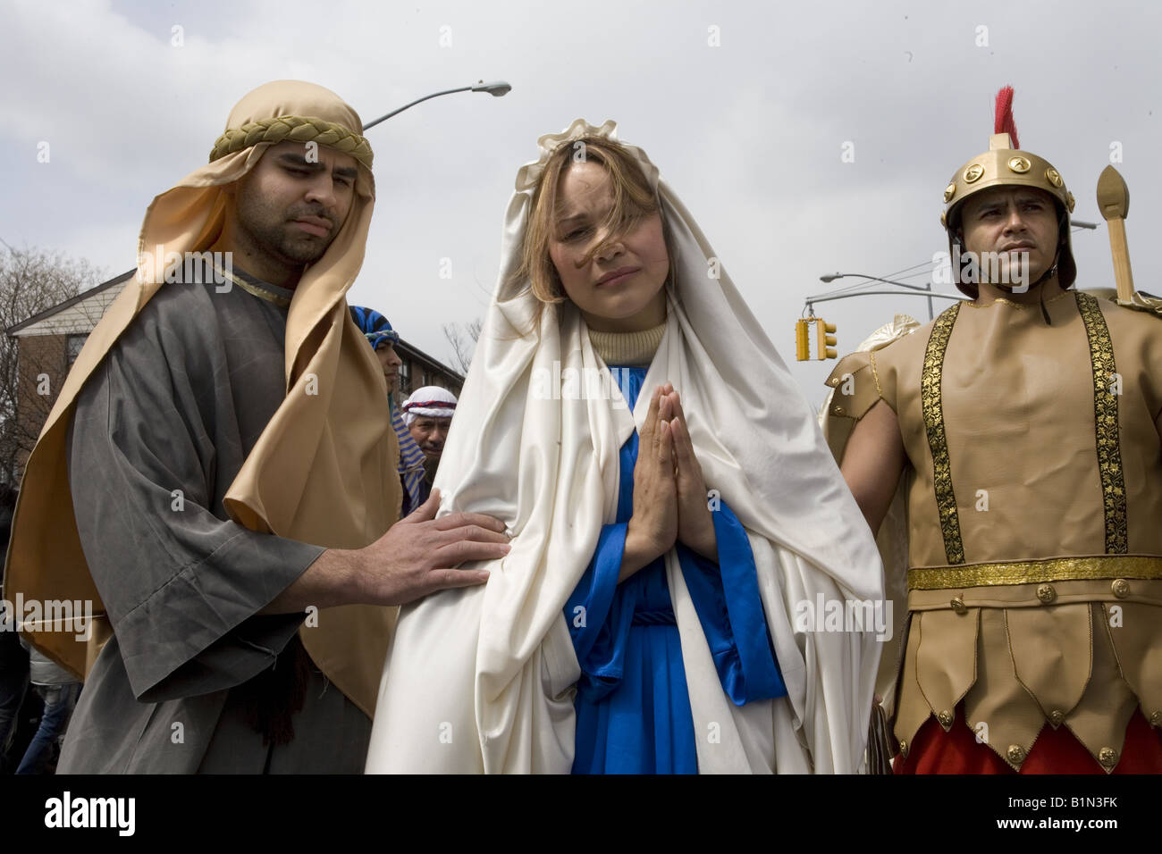 Mary and Joseph during the reenactment of the stations of the cross on ...