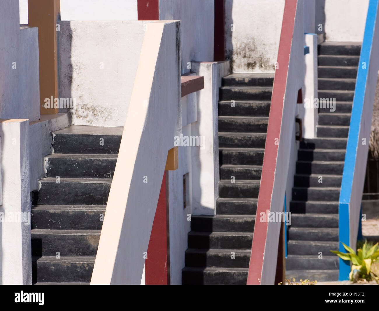 Stairs of adjoining tourist bungalows in Pemba, Mozambique. Stock Photo