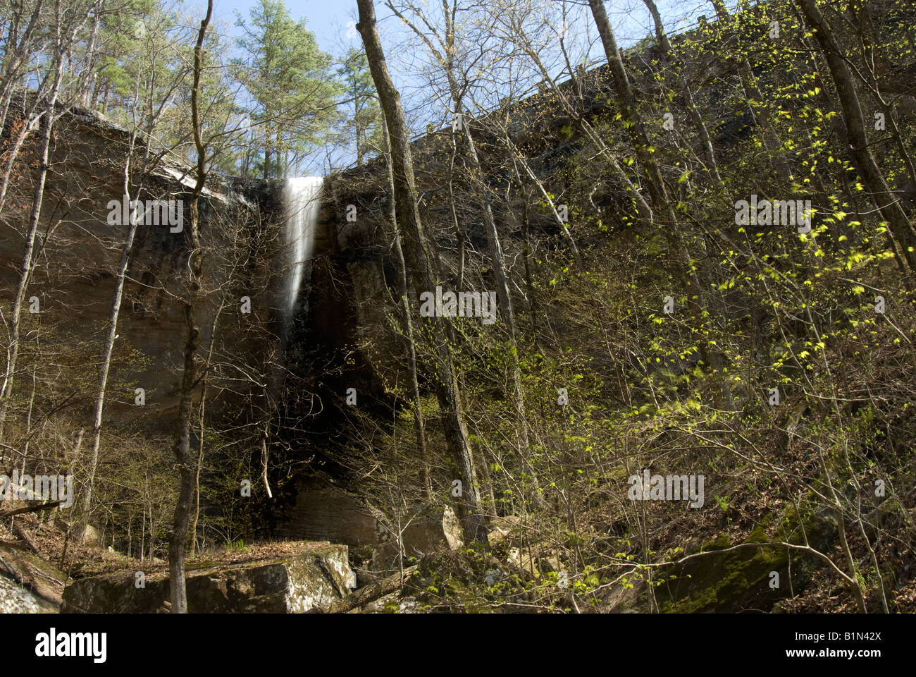 Kings Bluff Falls in the Ozark National Forest is one of the tallest waterfalls in Arkansas at 100 feet Stock Photo