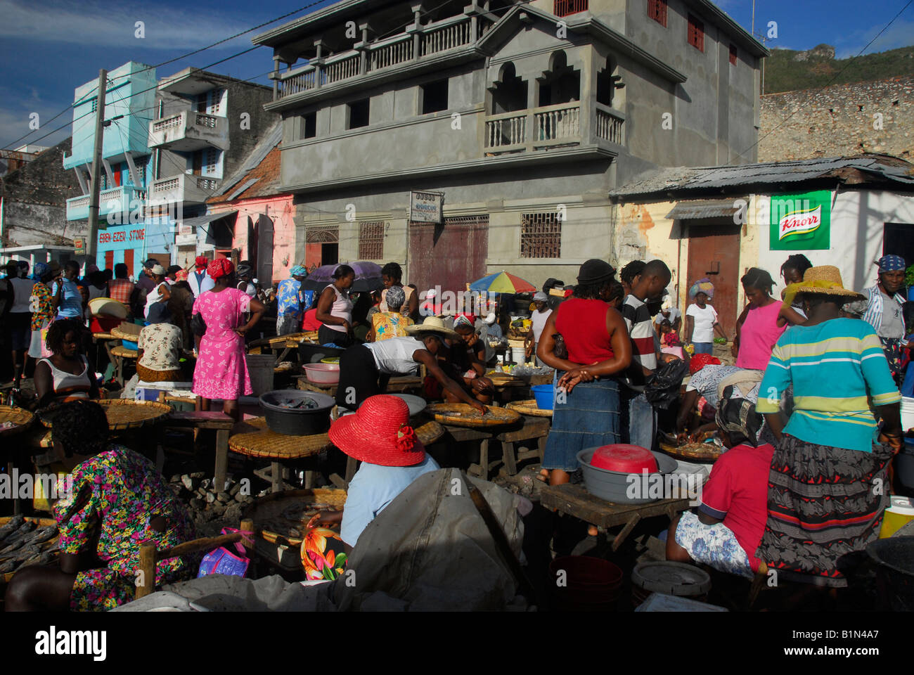 Local people on the central market of central Cap Haitien, Haiti Stock