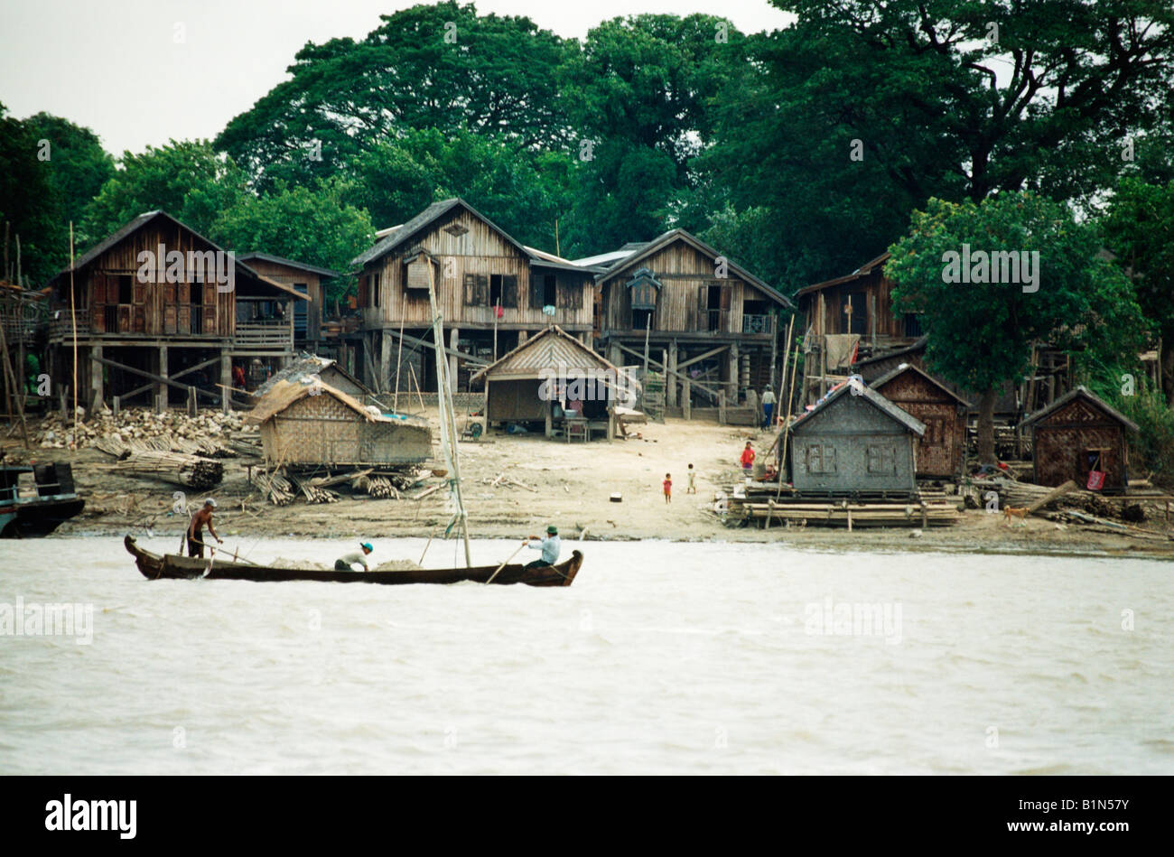 Myanmar Burma Houses On Stilts Along The Ayeyarwady River Stock Photo