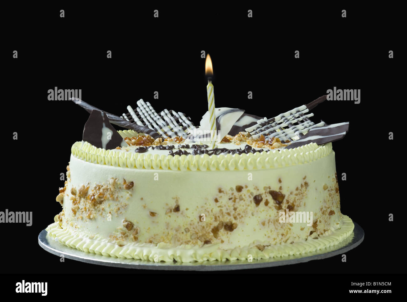 Close-up of a lit candle on a birthday cake Stock Photo - Alamy