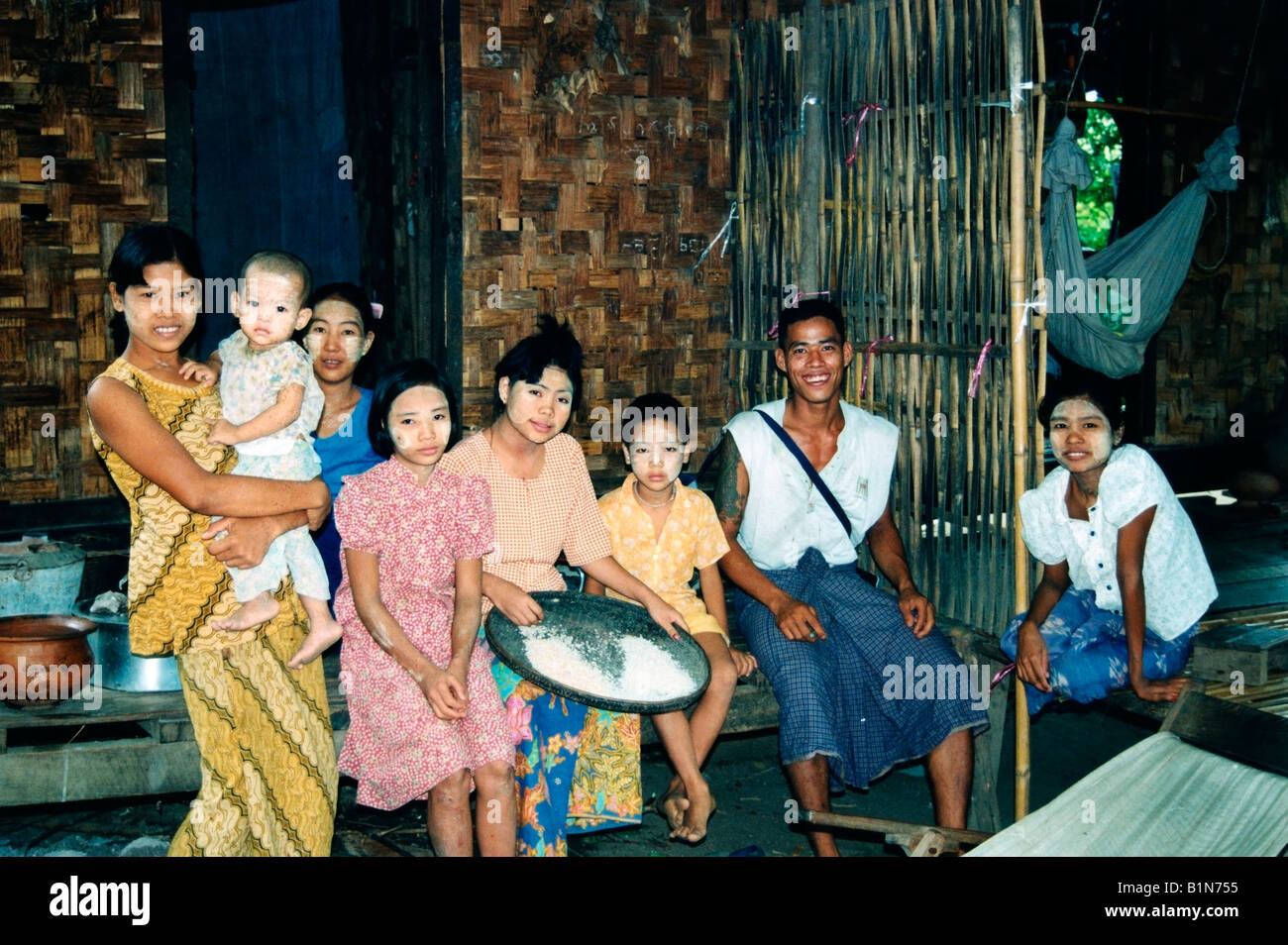 Myanmar Burma Pyay Prome Family Portrait Stock Photo