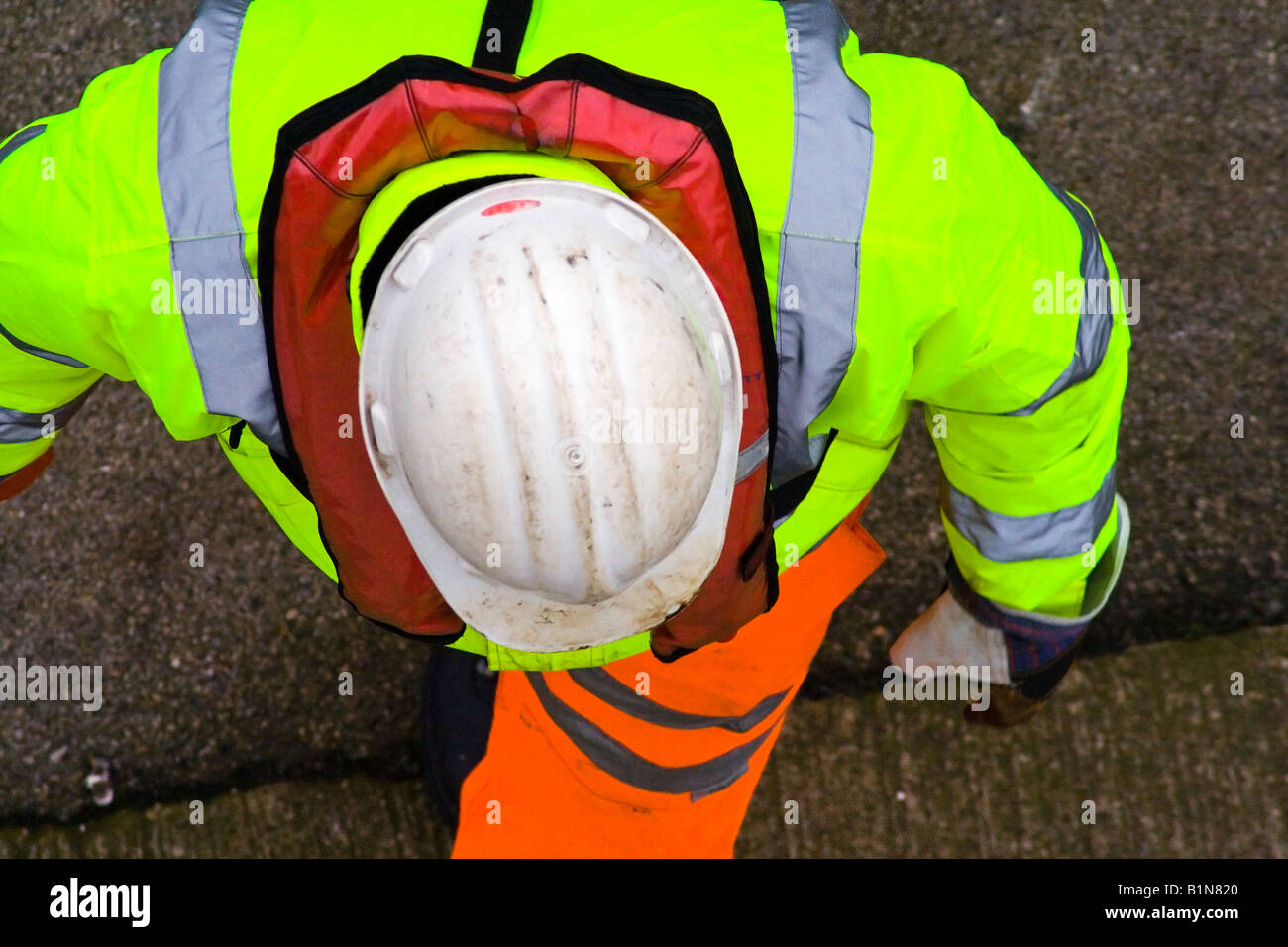 High visability dock worker in Hull Stock Photo