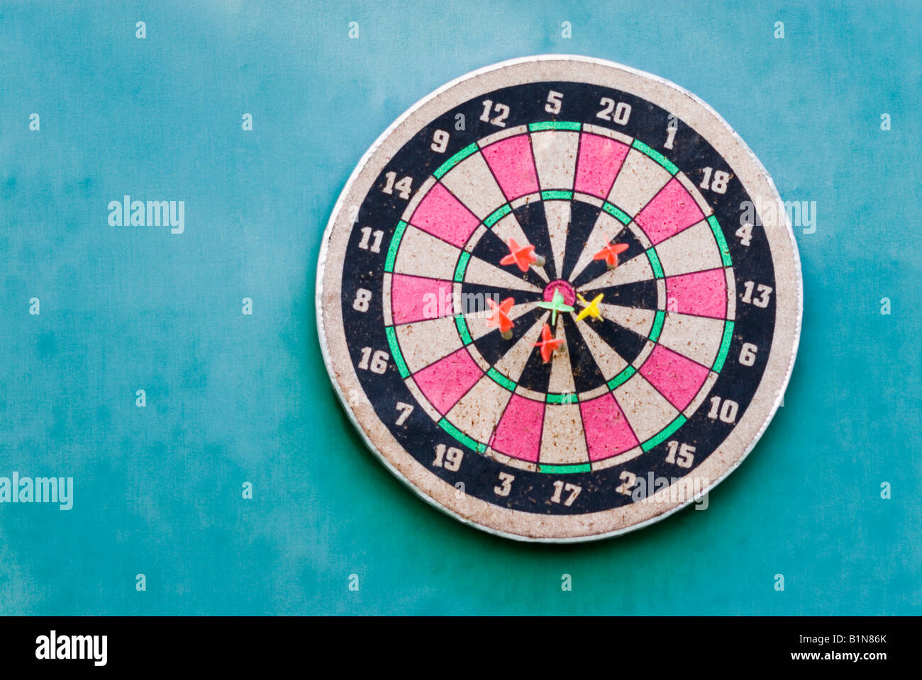 Closeup of darts on a dartboard Stock Photo Alamy