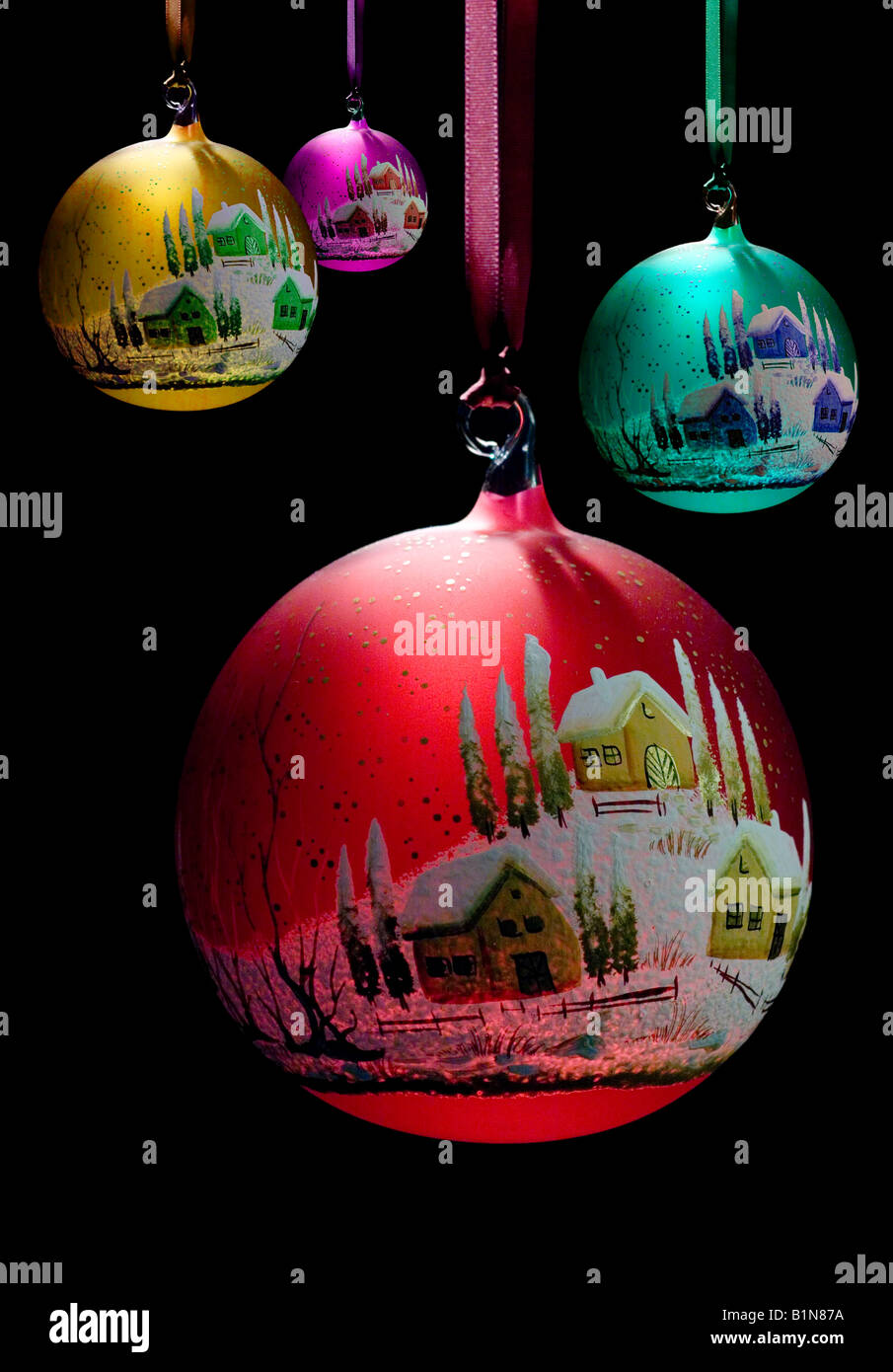 Hand painted christmas baubles in different colours Stock Photo - Alamy