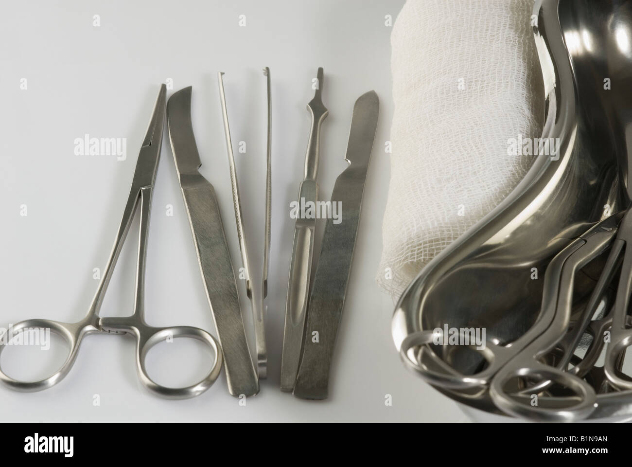 Close-up of surgical equipments with a bandage Stock Photo