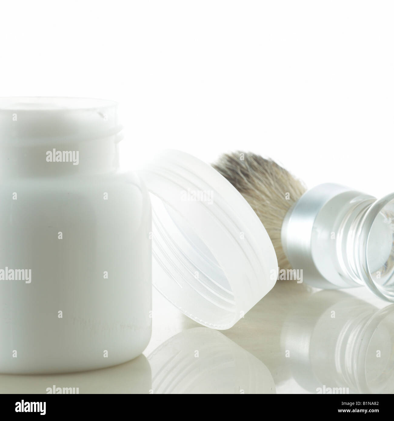 Shaving brush and cream pot Stock Photo Alamy