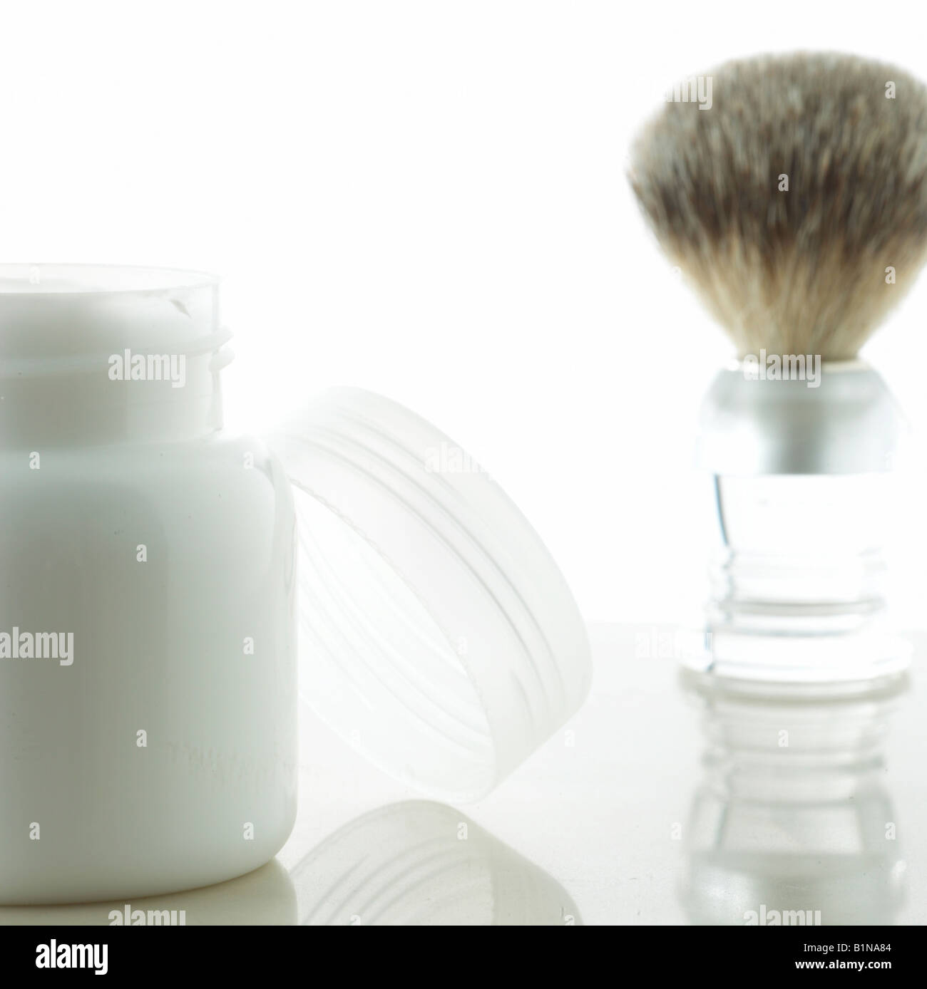 Shaving brush and cream pot Stock Photo Alamy