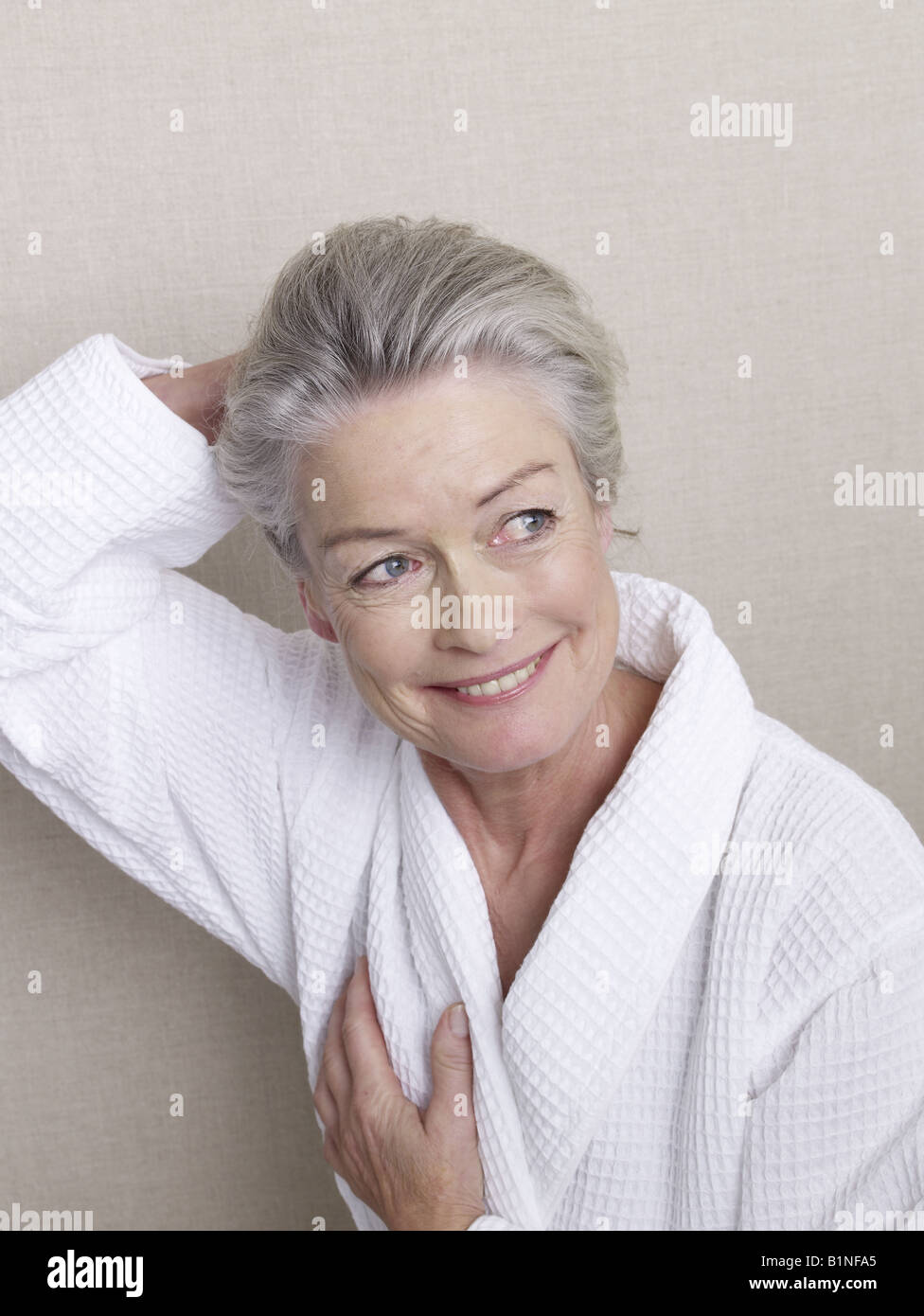 Senior adult in bathrobe Stock Photo Alamy