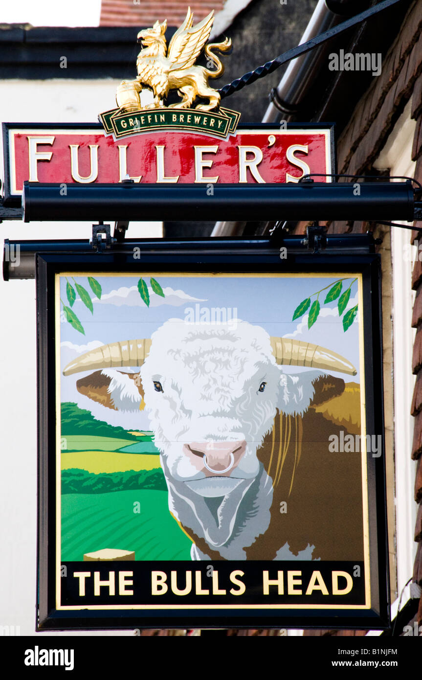The Bulls Head pub sign, Dorking, Surrey, England Stock Photo