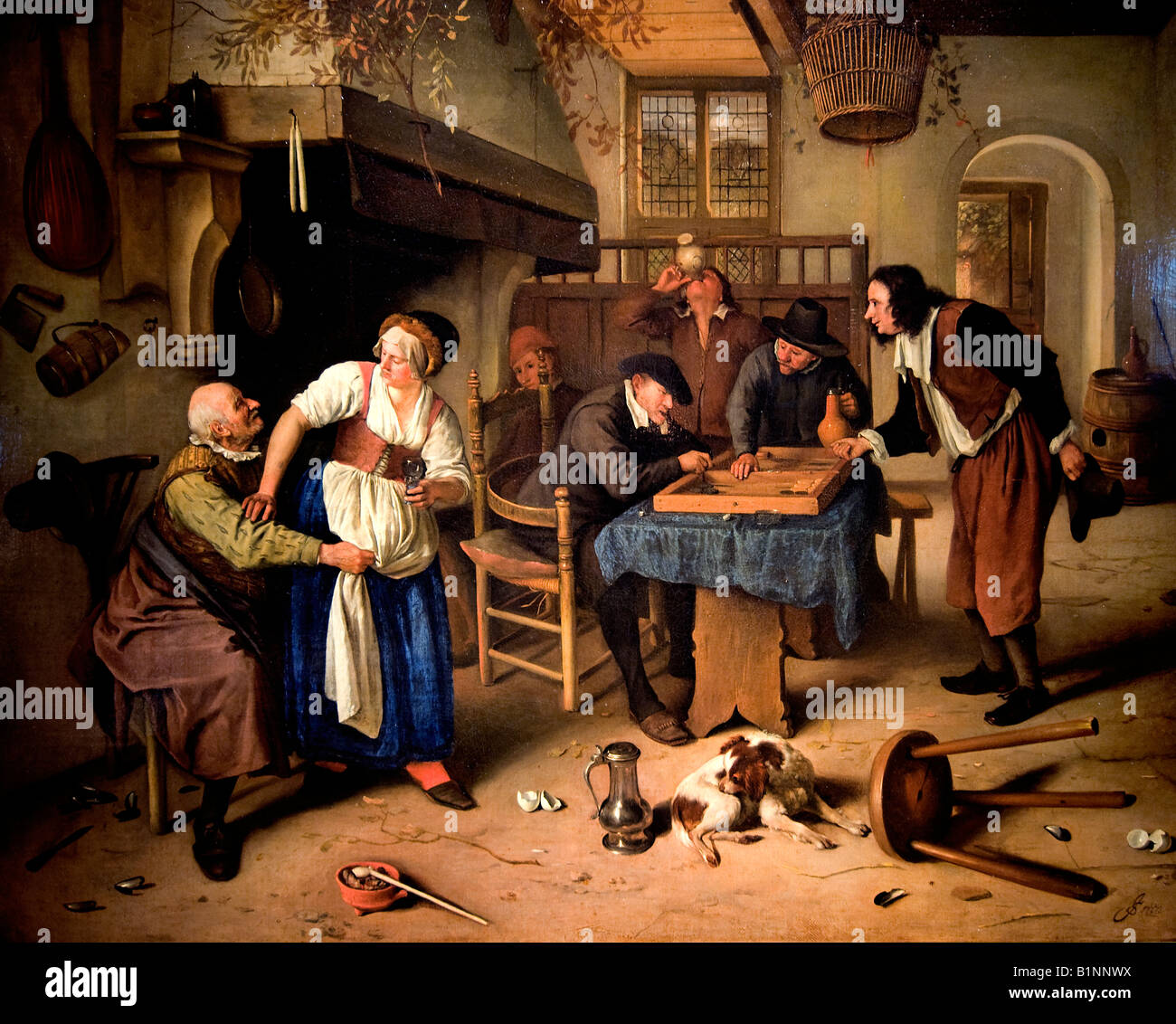 Jan Havicksz Steen 1626 1679 inn interior two kinds of games golden age  Dutch Holland Netherlands Stock Photo - Alamy