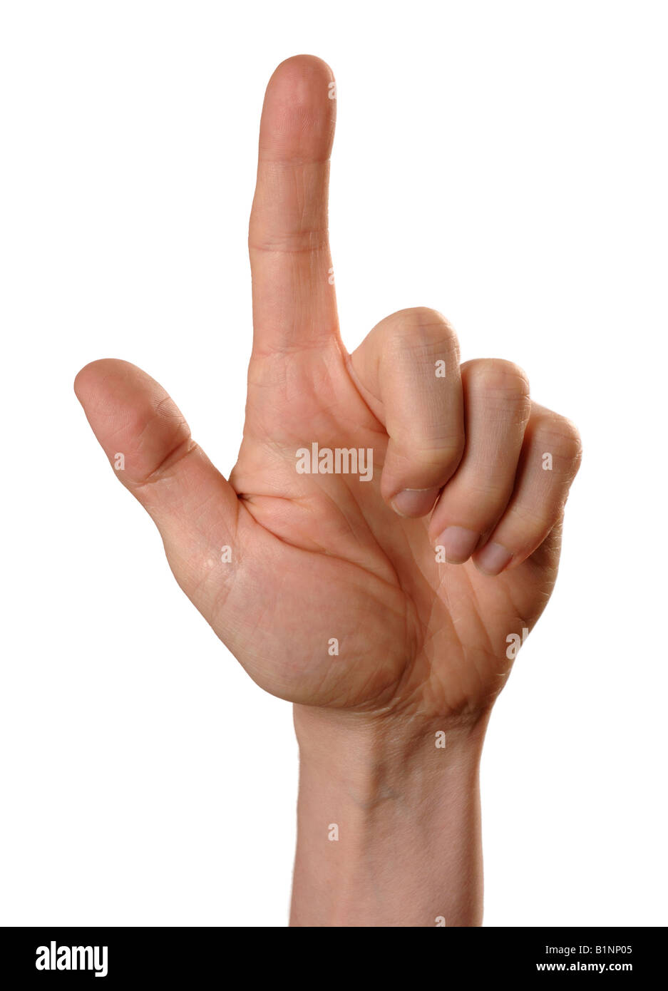 Mans hand pointing Stock Photo