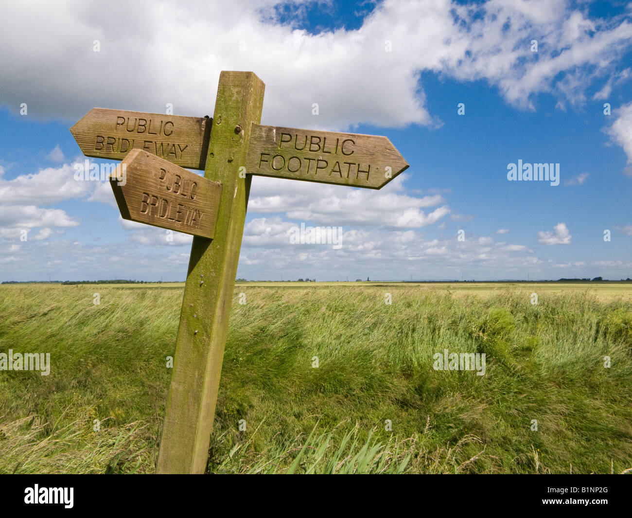 Footpath signpost sign indicating public footpaths and bridleways, Yorkshire, UK Stock Photo
