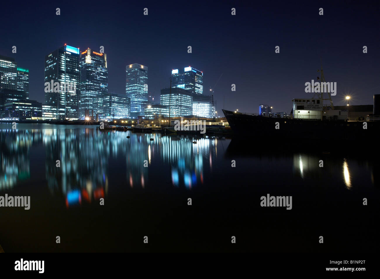 waterfront in Canary Wharf docklands london england uk night dusk Stock ...