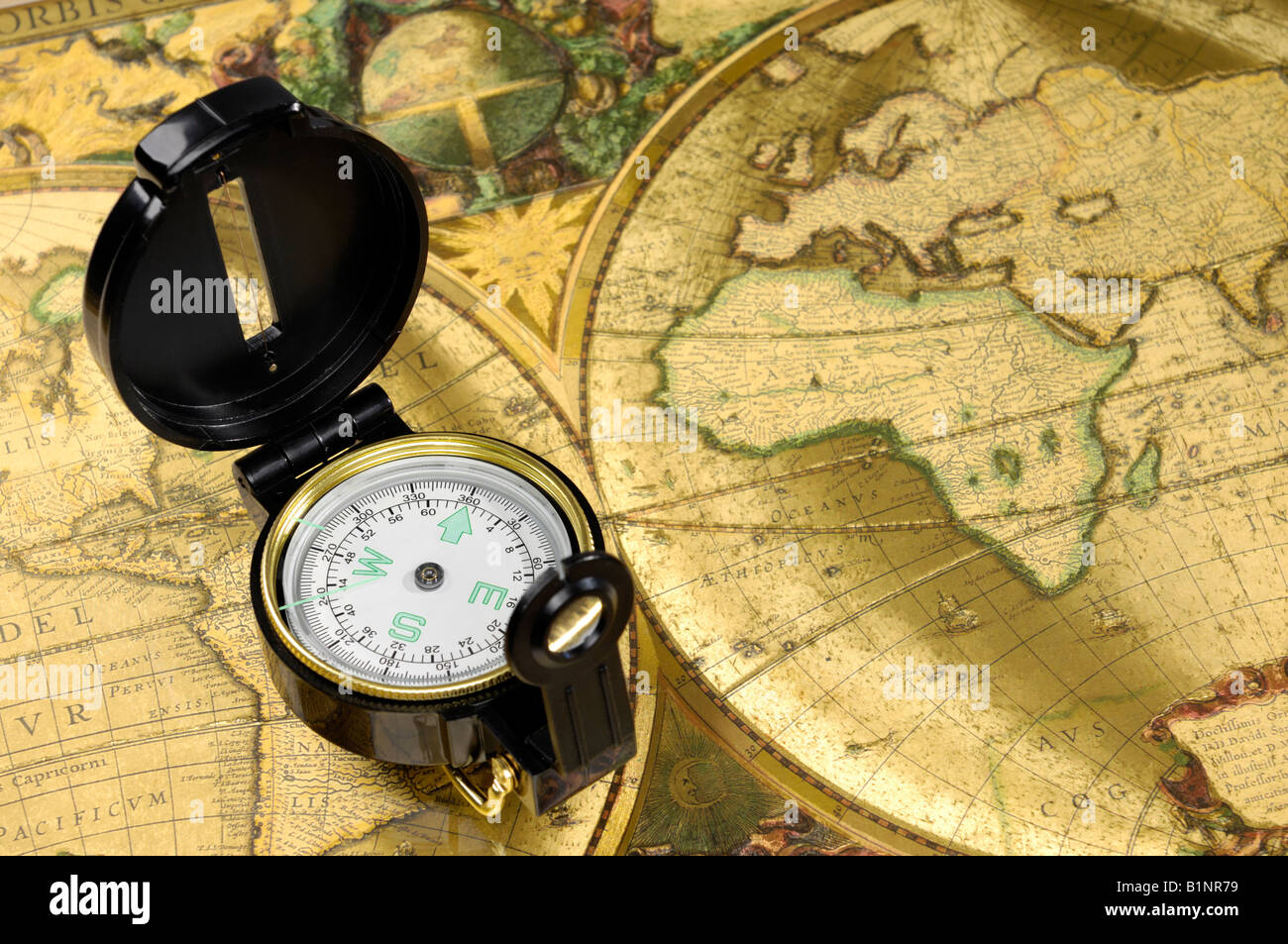 Compass on a map Stock Photo