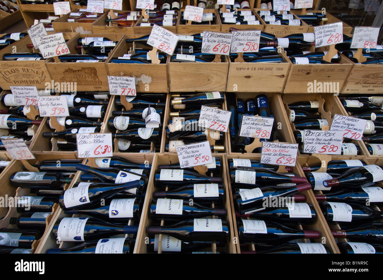 Wine display Rue Mouffetard Paris France Stock Photo