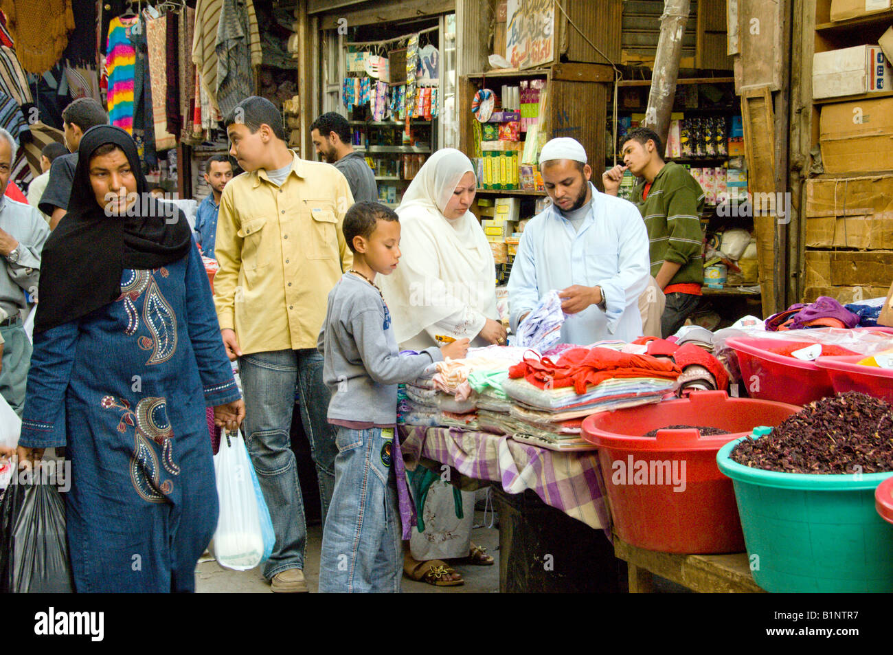 Arab shoppers at the Khan El Khalili market in Cairo Egypt Stock Photo