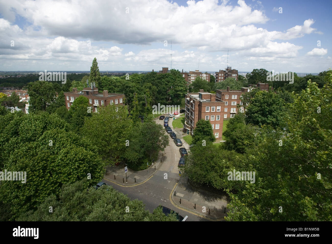 View across leafy North London Hillcrest Estate, Highgate Stock Photo