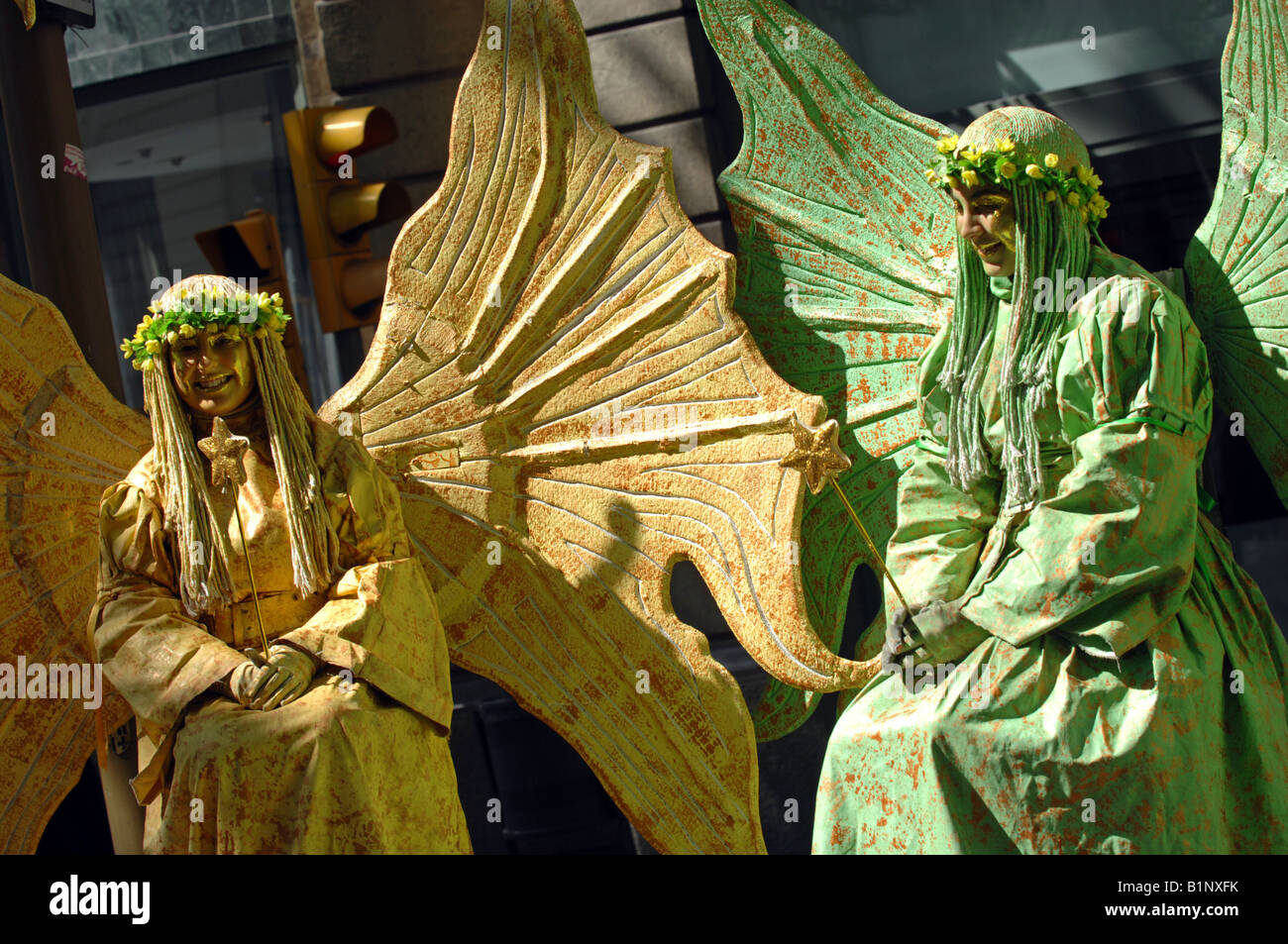 Street entertainers on Las Ramblas, Barcelona, Spain Stock Photo