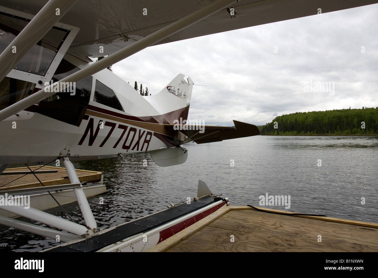 Close up of the tail to a small waterplane, Alaska, USA. Stock Photo