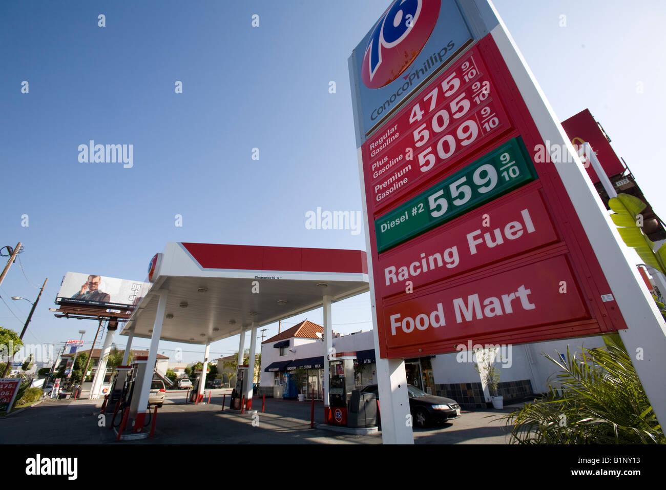 Five dollar gas hits Los Angeles West LA California USA Stock Photo