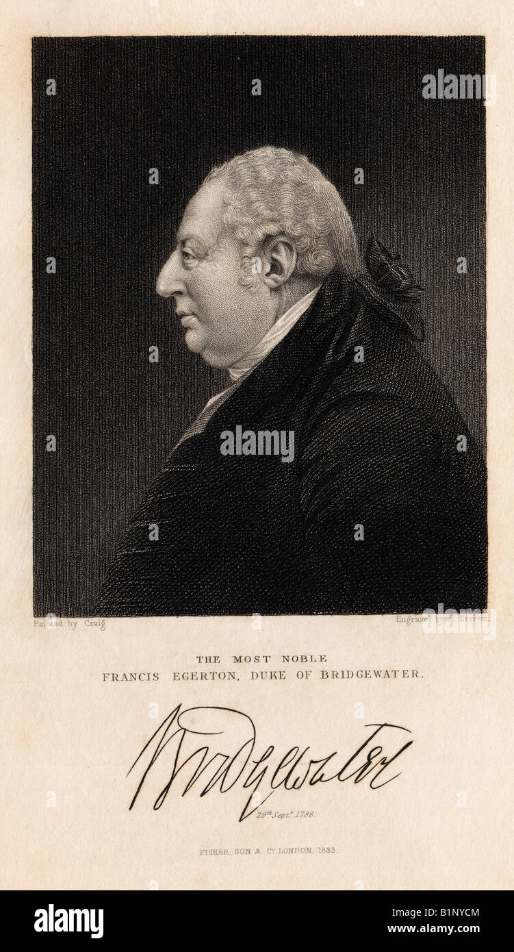 Circa 1820s antique engraved portrait of Francis Egerton, 3rd Duke of Bridgewater. Stock Photo