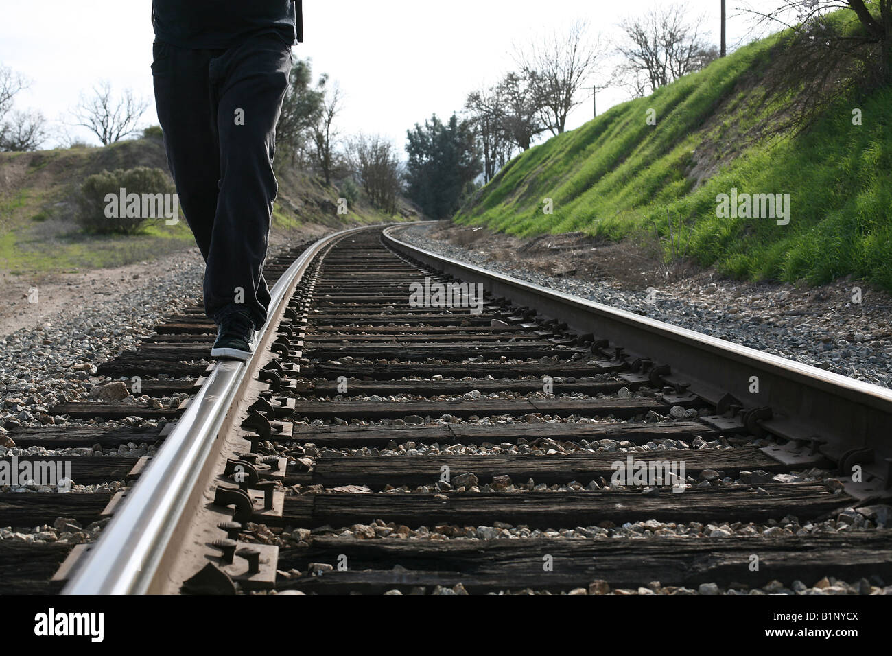 Young boy walking train tracks hires stock photography and images Alamy