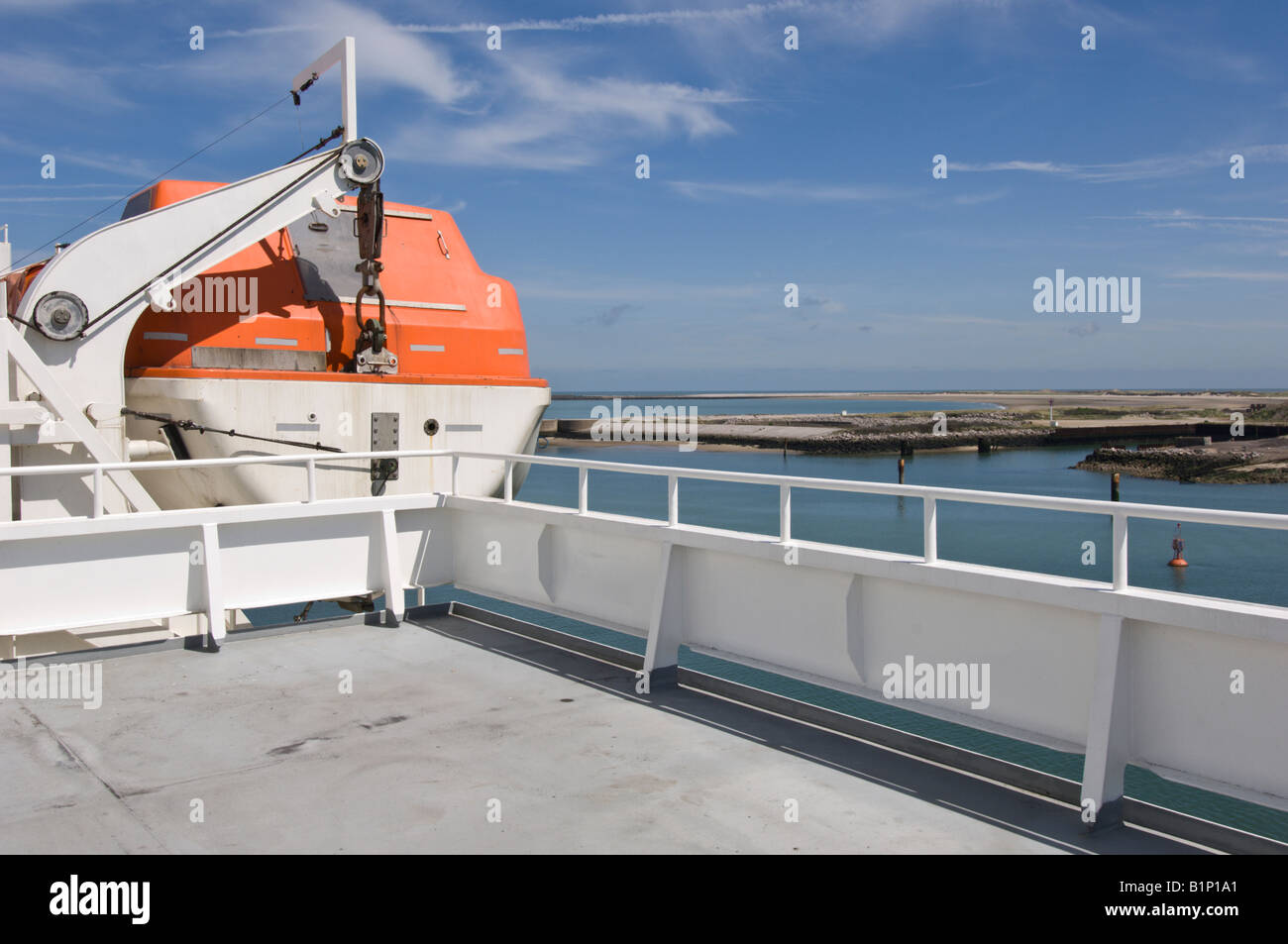 Life boat on cross-Channel ferry Dunkerque France Stock Photo