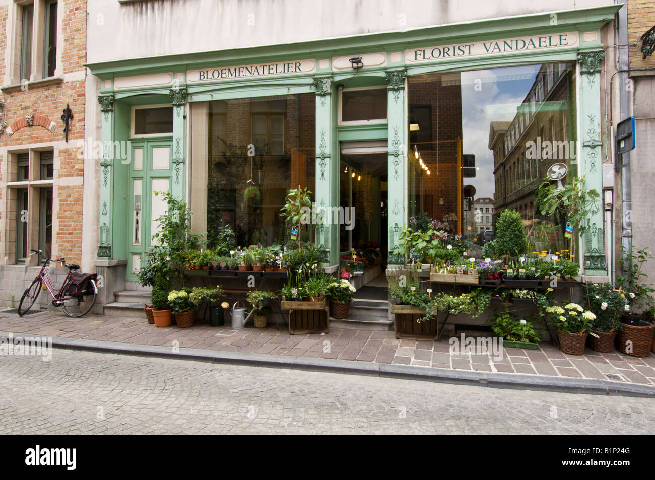 Traditional flower shop Bruges Belgium Stock Photo Alamy