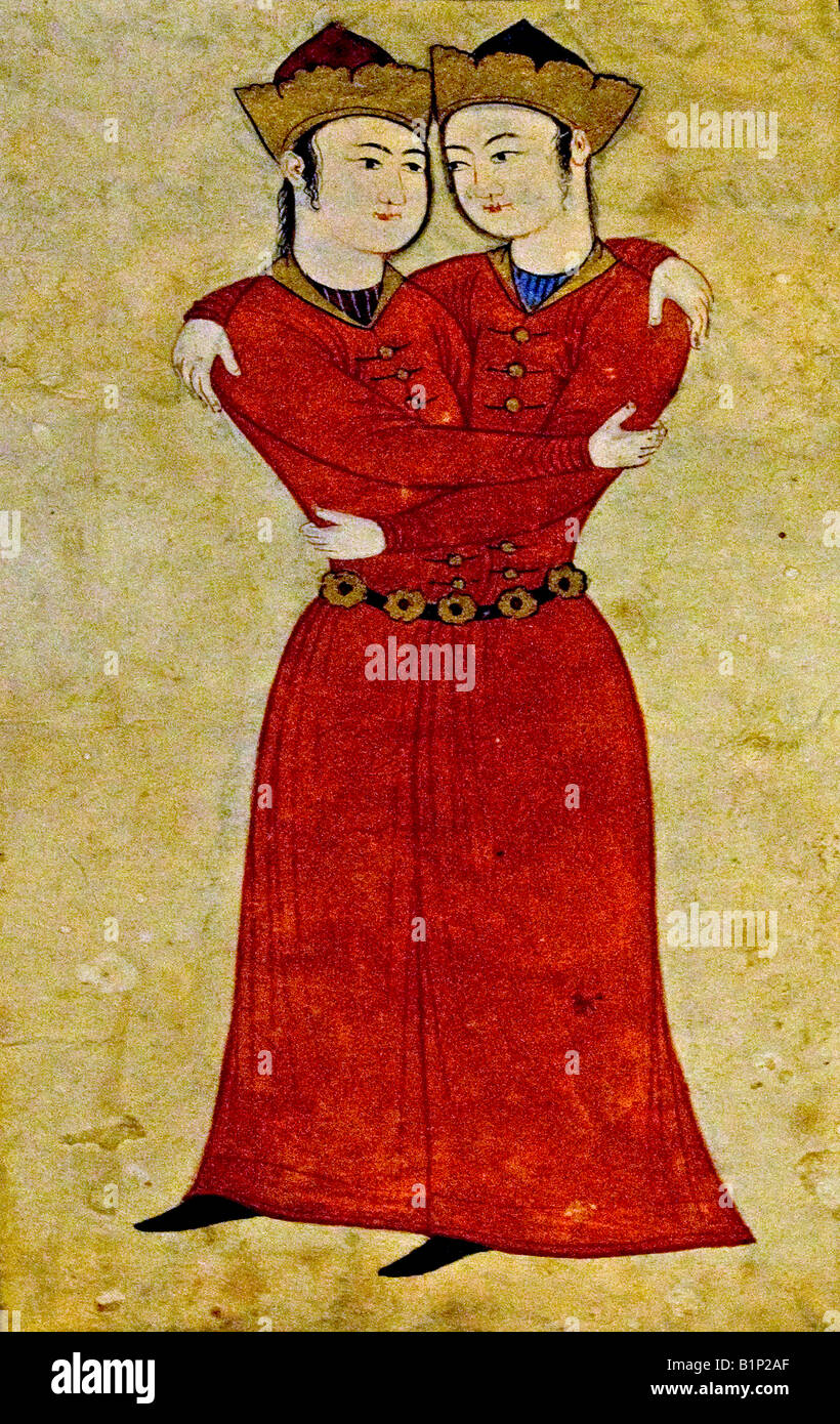 Embracing Gemeni Iran 1600 AD Greek Islamic Safavid Persian Stock Photo