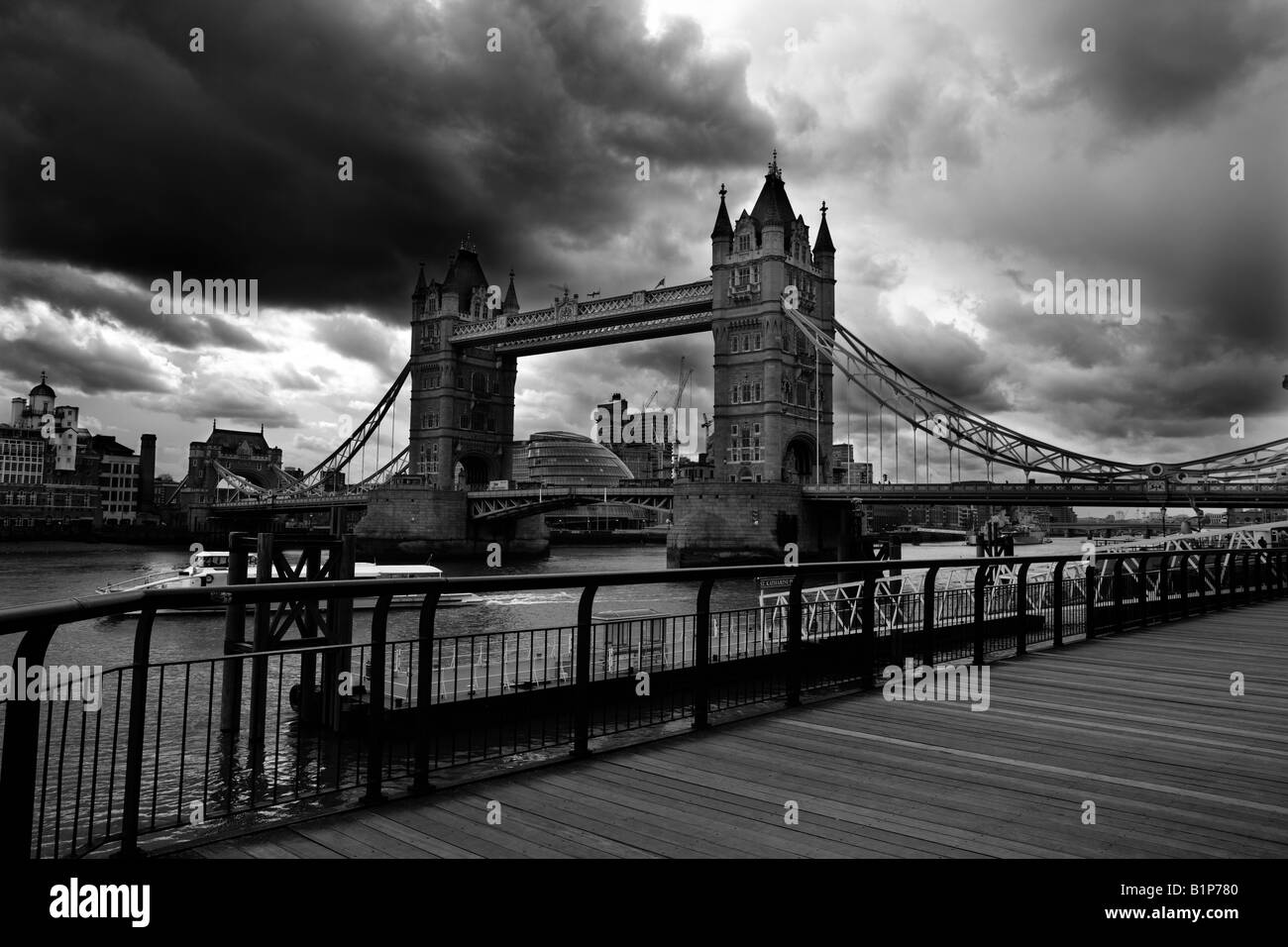 Landscape black and white london london eye thames tower bridge tower of london Stock Photo