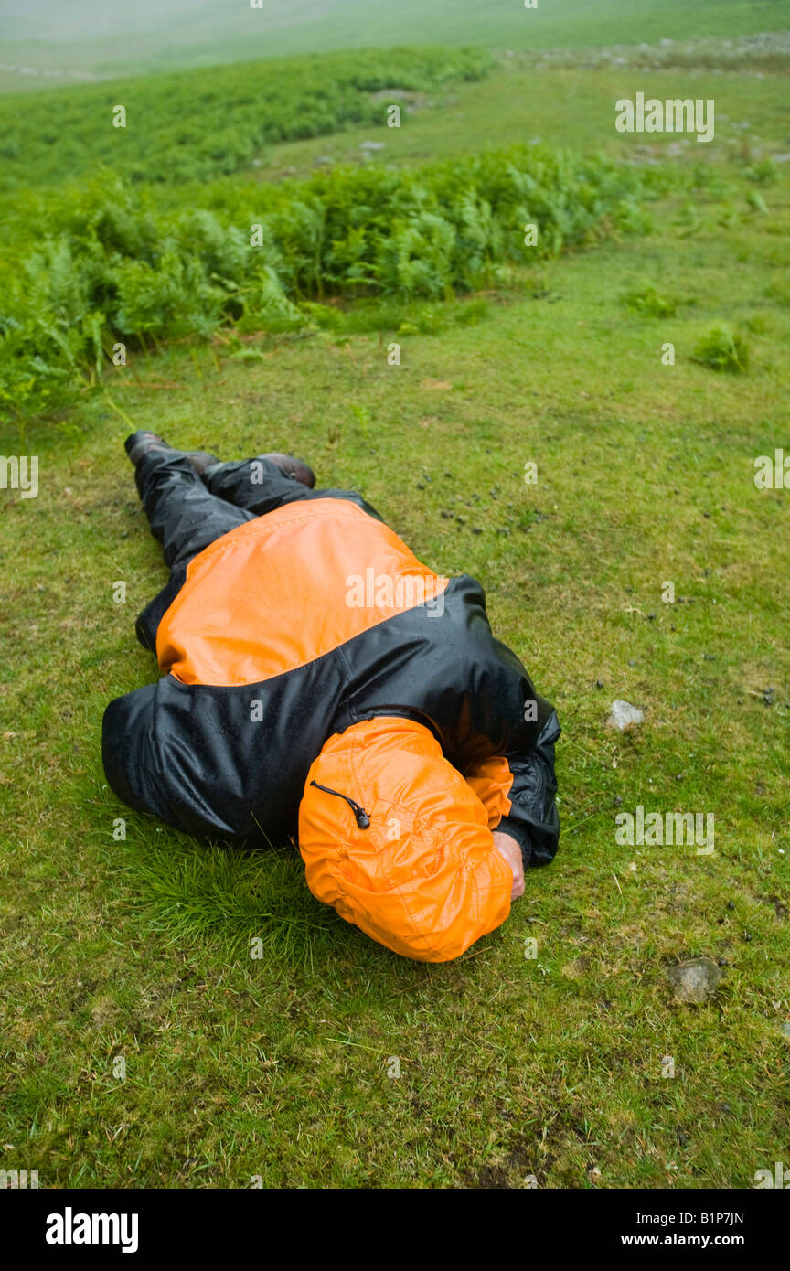 A collapsed walker suffering from hypothermia in the Lake district