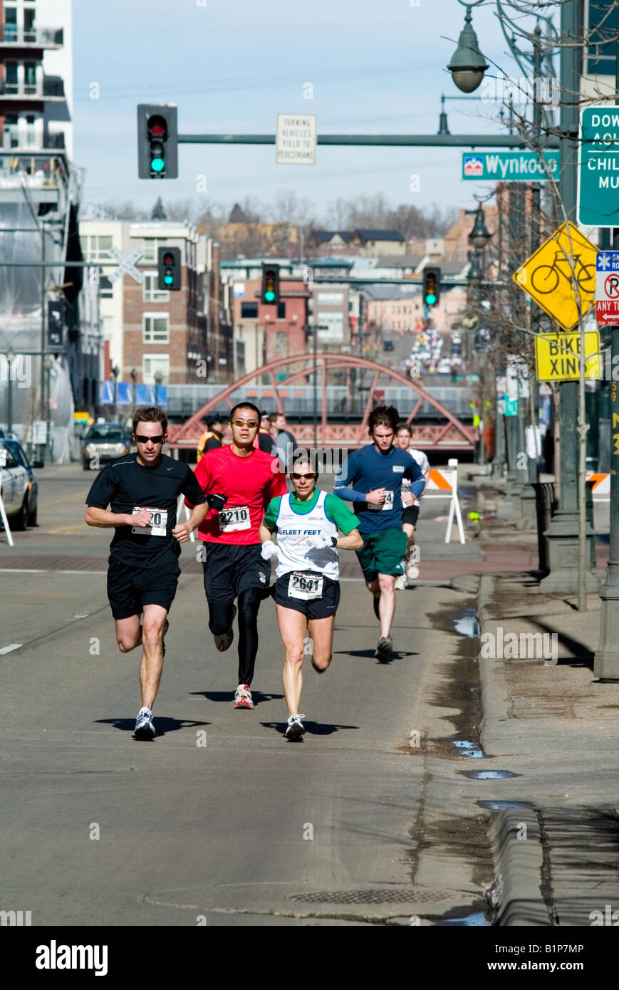Running of the Green footrace held in the LoDo area of downtown denver Stock Photo