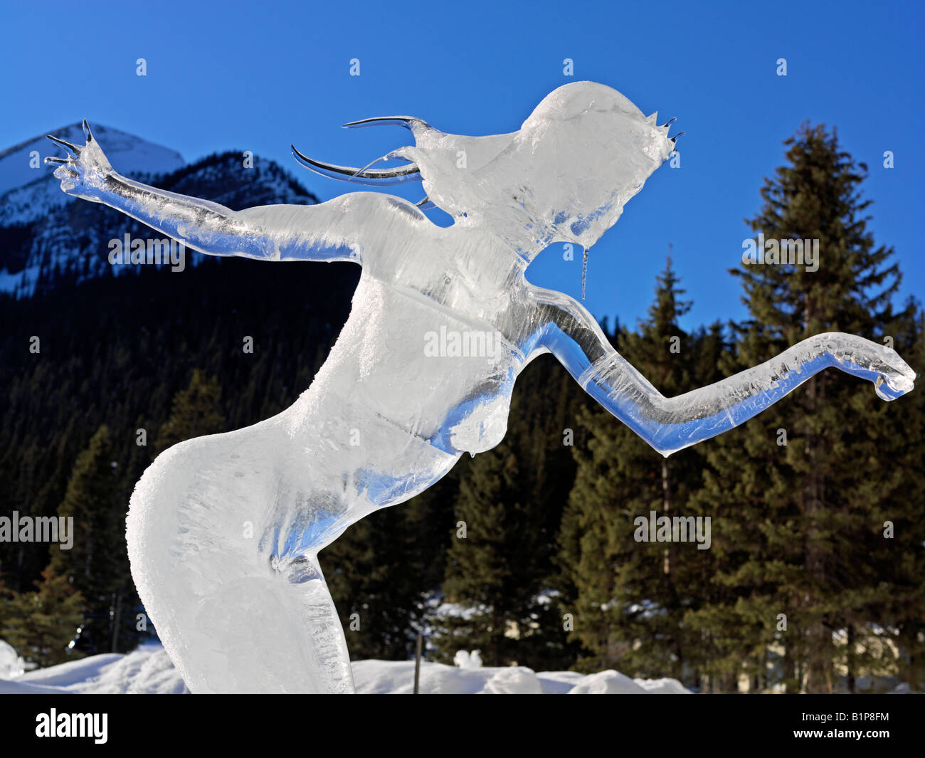 Canada Alberta Banff National Park Lake Louise ice sculpture of woman Stock Photo