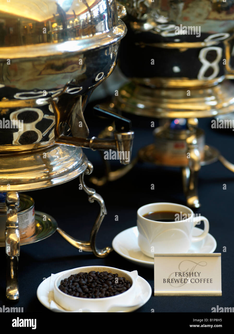 Canada Alberta Jasper coffee urn coffee beans and coffee cup Stock Photo Alamy