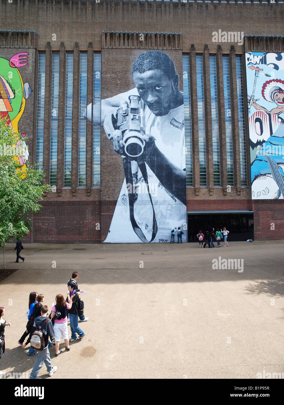 Street Art image by the Parisian artist JR on the Tate Modern London Stock Photo