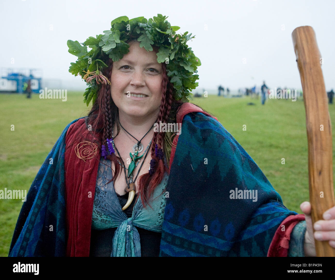 Female Druid At The  Summer Solstice Stonehenge Wiltshire UK Europe Stock Photo