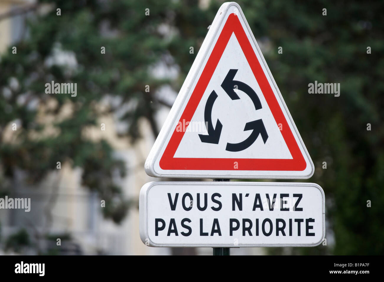 Traffic roundabout sign in France Stock Photo Alamy
