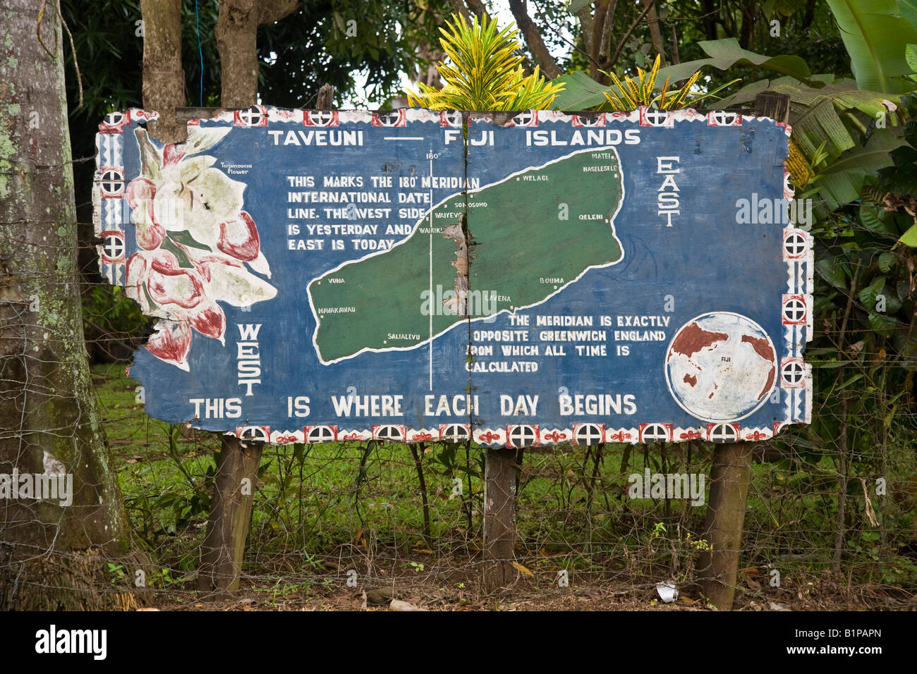 International date line sign taveuni fiji stock photo alamy