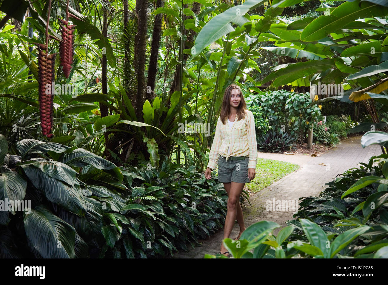 Woman walking through Botanic Gardens - Cairns, Queensland, AUSTRALIA Stock Photo