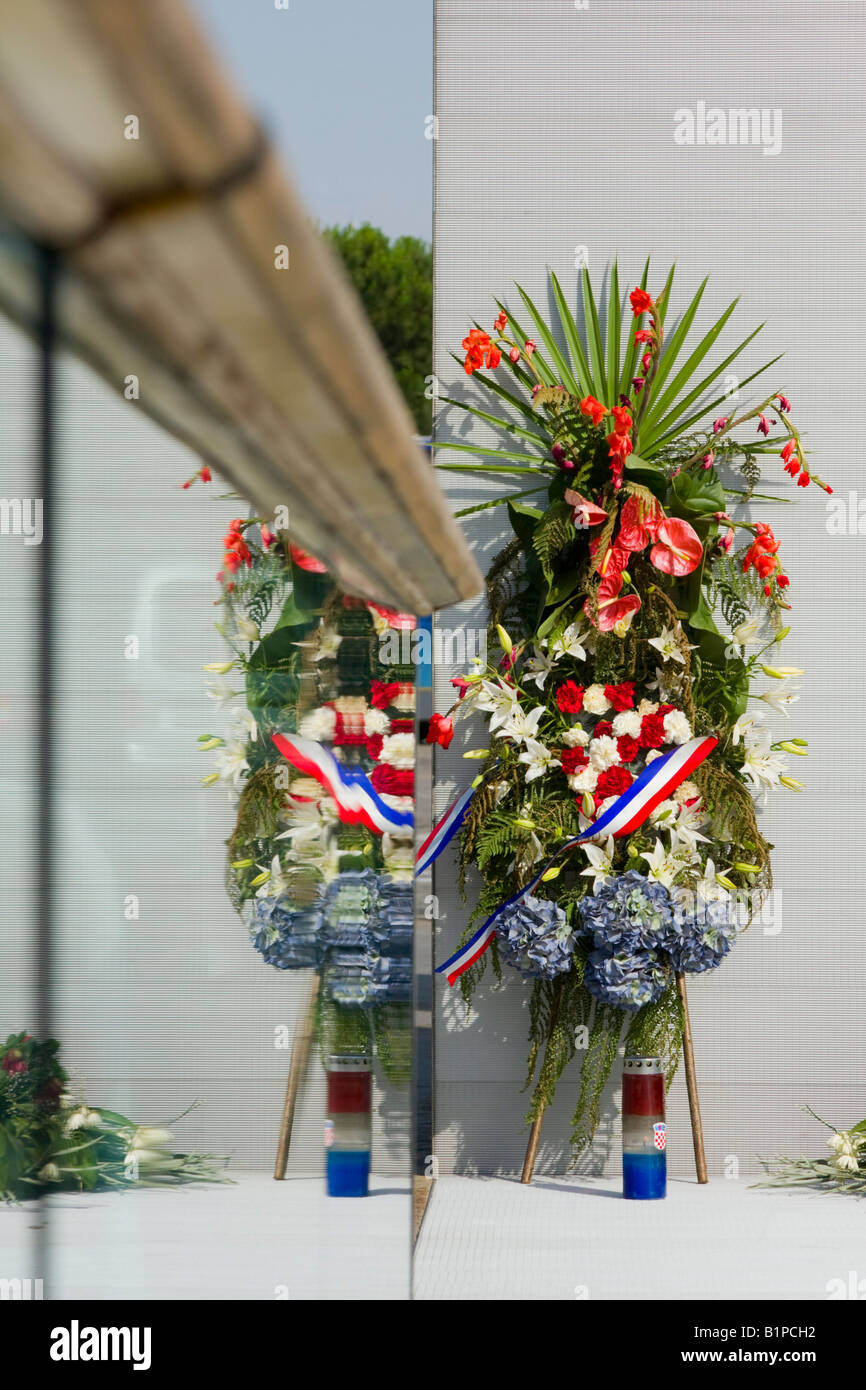 Flowery wreath on Memorial bridge in Rijeka, Croatia, June 2008 Stock Photo