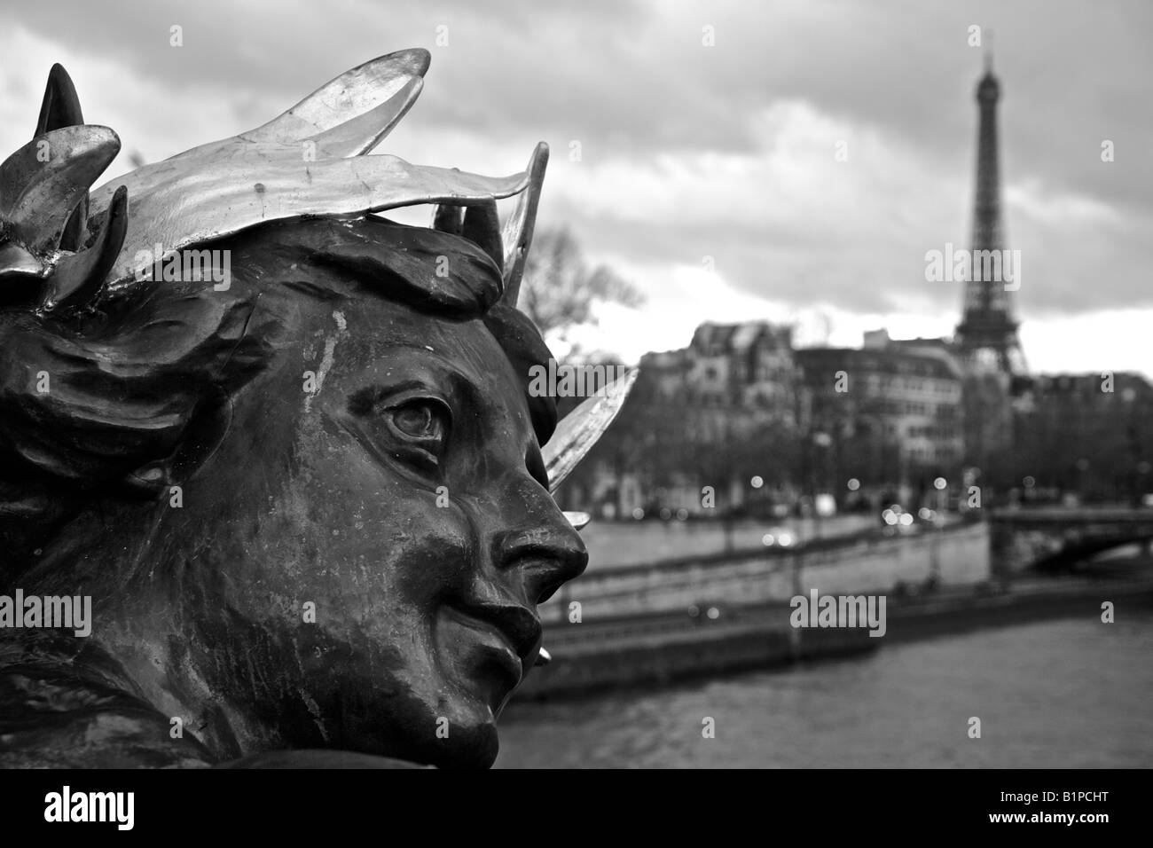Looking towards the Eiffel Tower from Pont Alexandre III Stock Photo