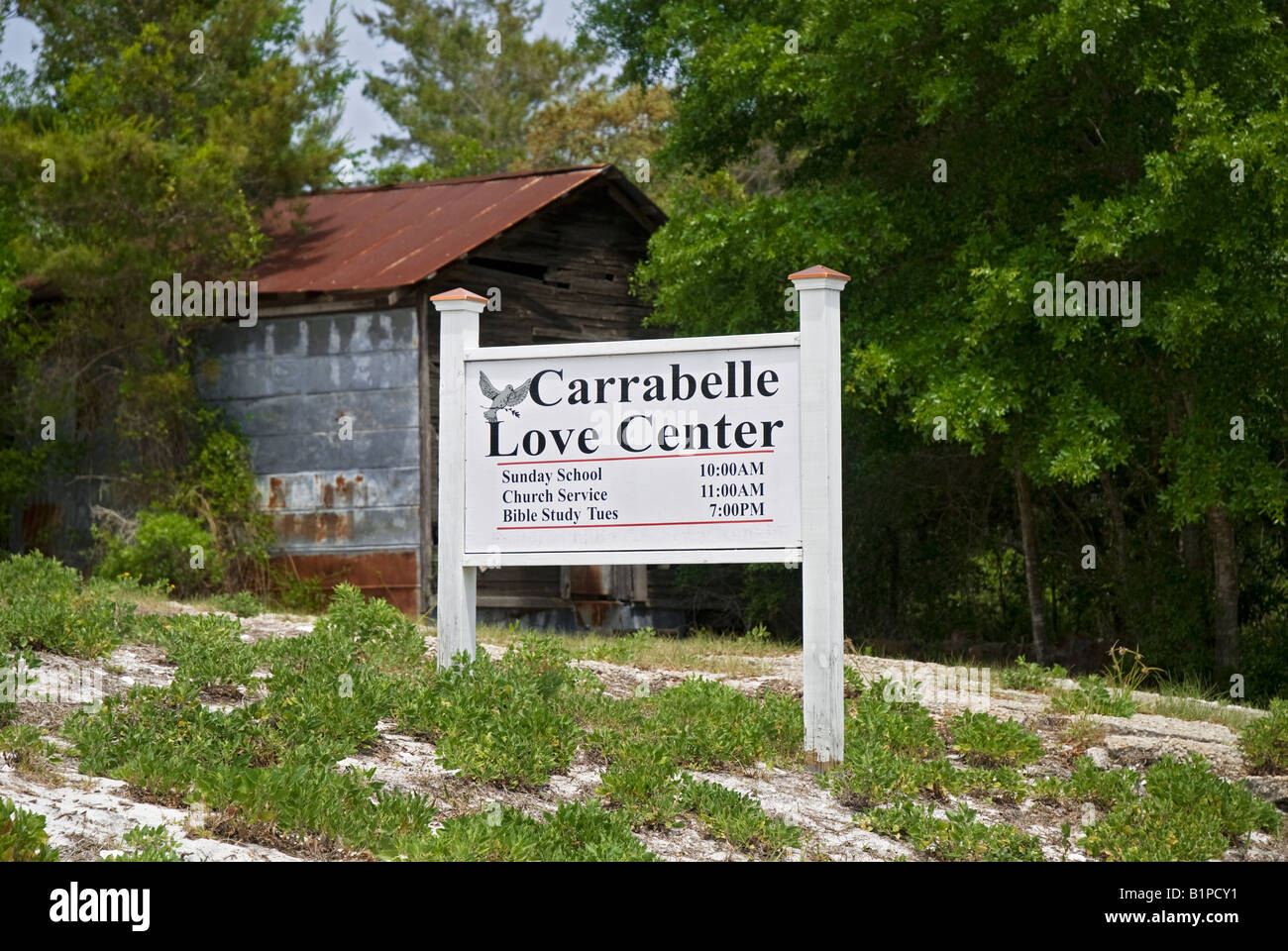 sign for the Carrabelle Love Center Carrabelle Florida Stock Photo Alamy