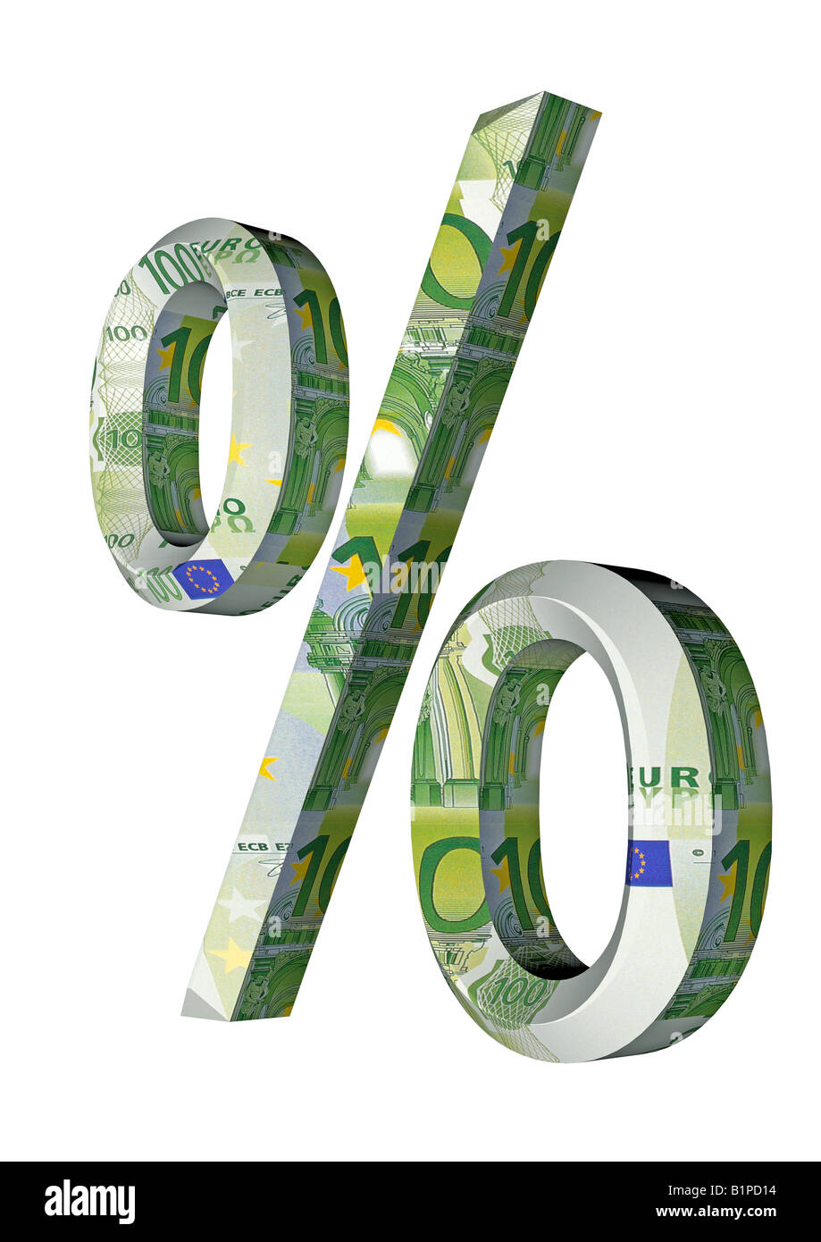 percentage sign made of Euros Prozentzeichen aus Euros Stock Photo