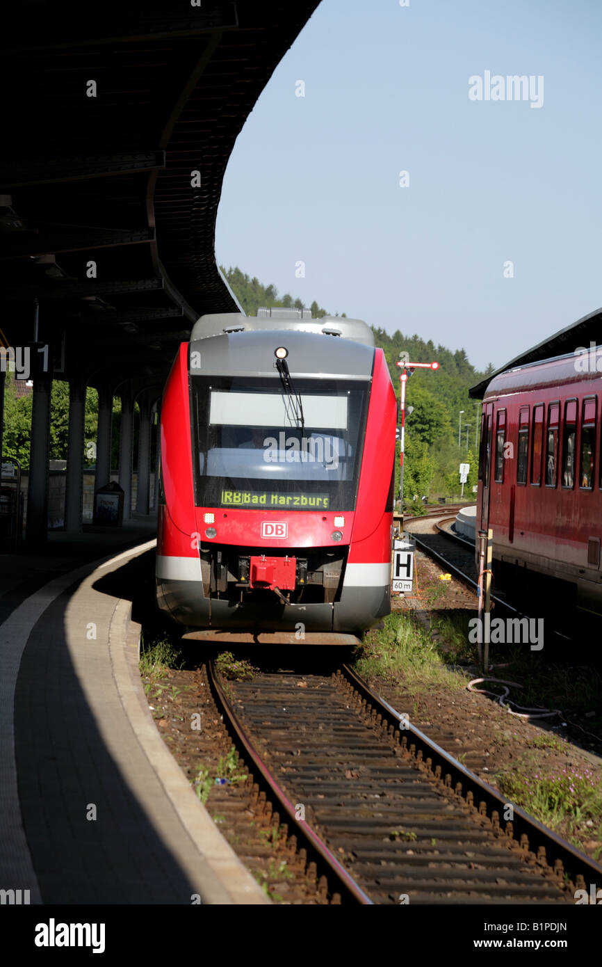 Deutsche Bahn, Lint Type 2 Multiple Unit approaching Goslar Station Harz Mountains, Saxony, Sachsen-Anhalt, Germany, Deutschland Stock Photo
